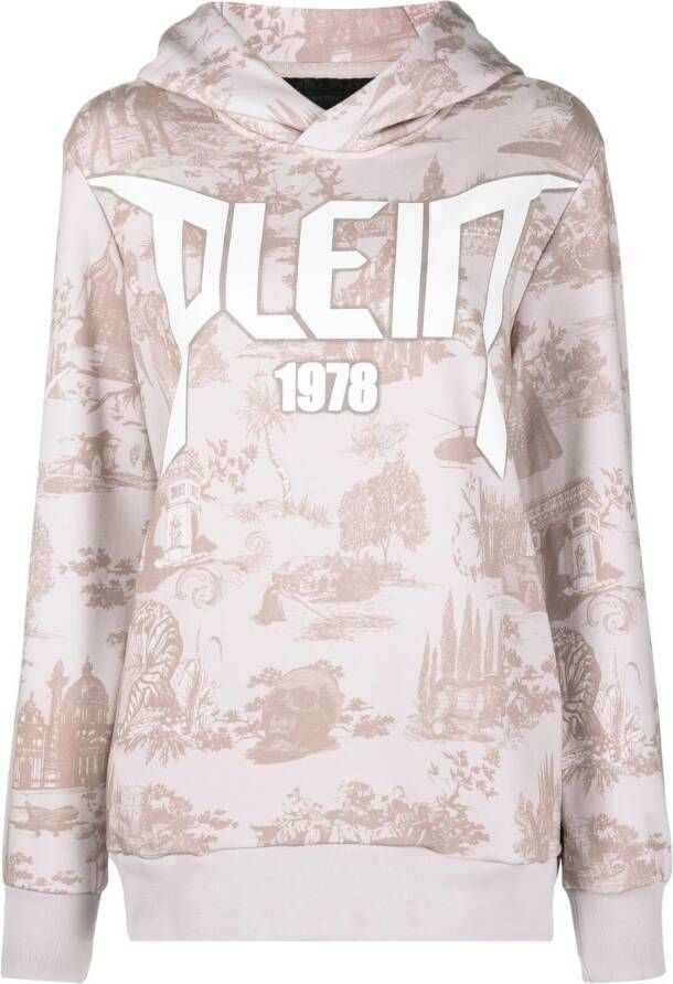 Philipp Plein Hoodie met logoprint Beige