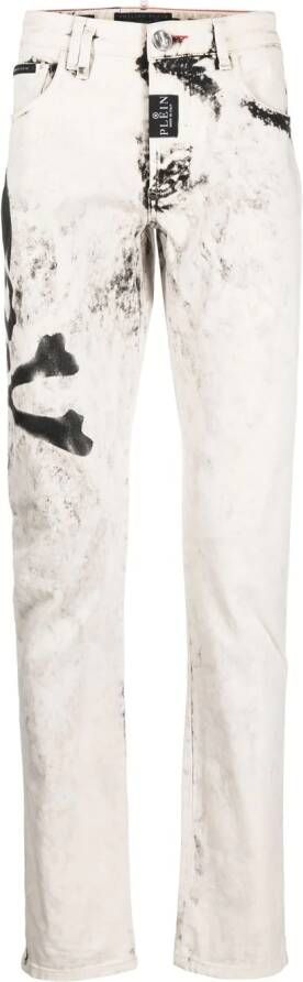Philipp Plein Jeans met doodskopprint Beige