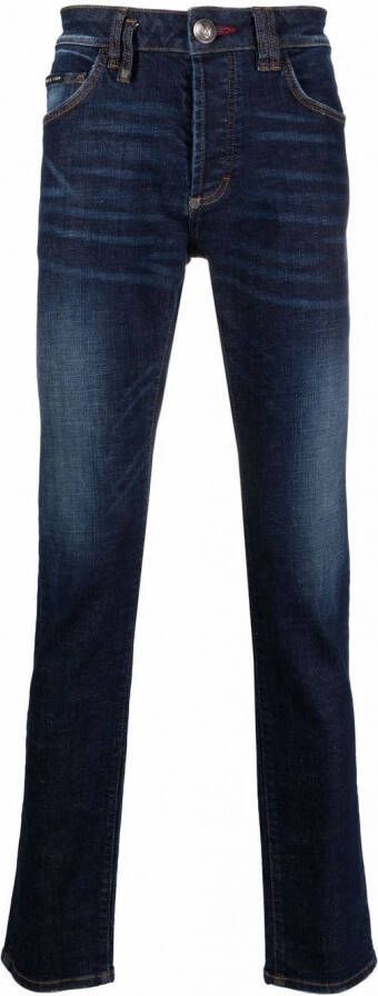 Philipp Plein Jeans met geborduurde doodskop Blauw