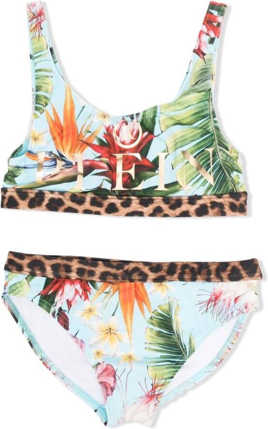 Philipp Plein Junior Bikini met logoprint Blauw