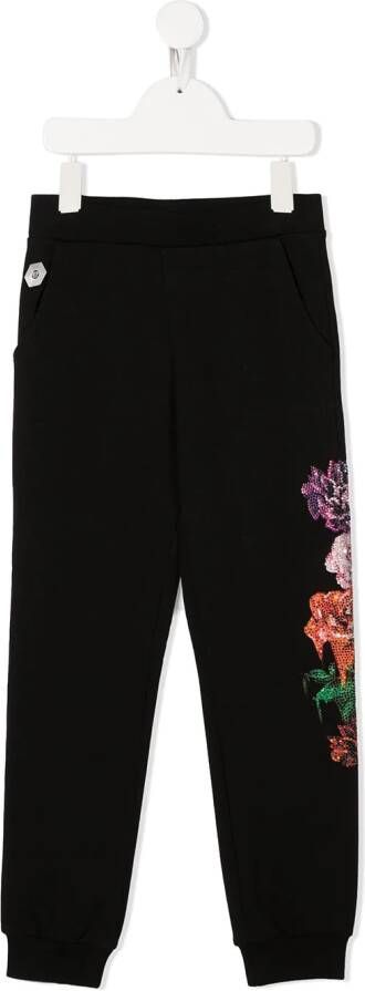 Philipp Plein Junior Broek met bloe print Zwart