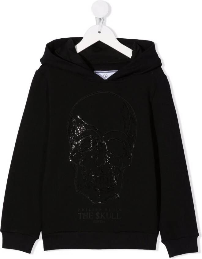 Philipp Plein Junior Hoodie verfraaid met doodskop Zwart