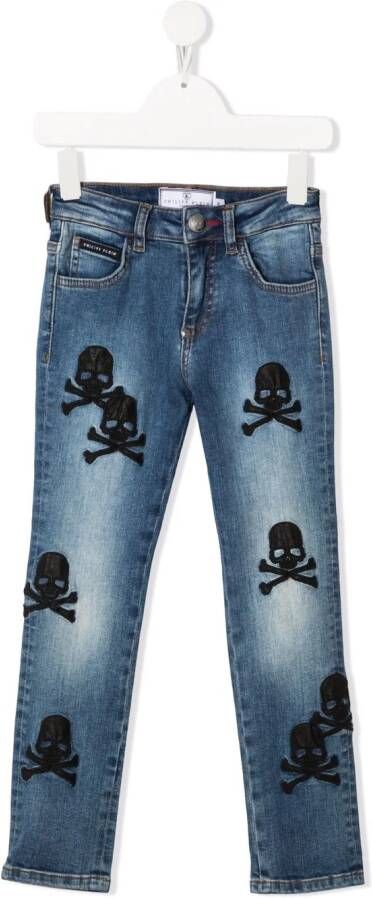Philipp Plein Junior Jeans met borduurwerk Blauw