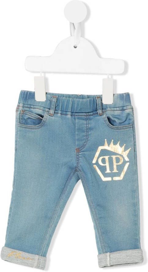 Philipp Plein Junior Jeans met logoprint Blauw