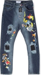 Philipp Plein Junior Jeans met verfspatten Blauw