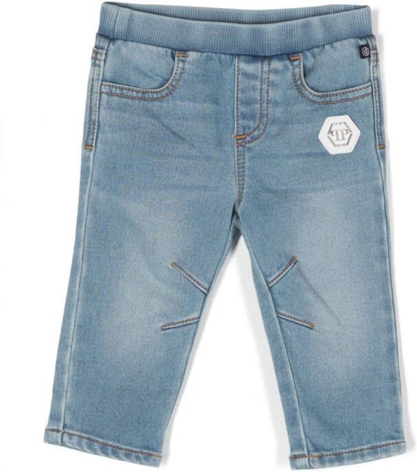 Philipp Plein Junior Jeans met logoplakkaat Blauw