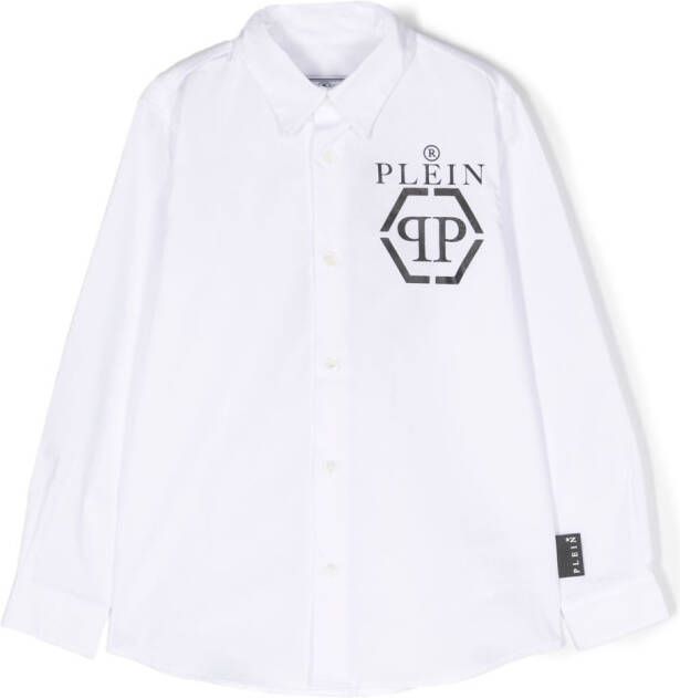 Philipp Plein Junior Shirt met logoprint Wit