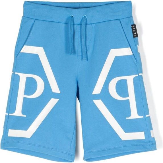 Philipp Plein Junior Shorts met logoprint Blauw