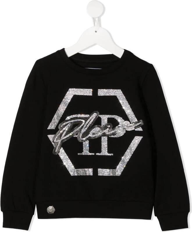 Philipp Plein Junior Sweater met logo van kristallen Zwart