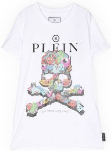 Philipp Plein Junior T-shirt met doodskopprint Wit