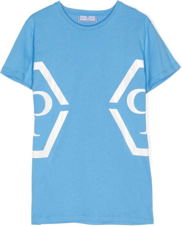 Philipp Plein Junior T-shirt met logoprint Blauw