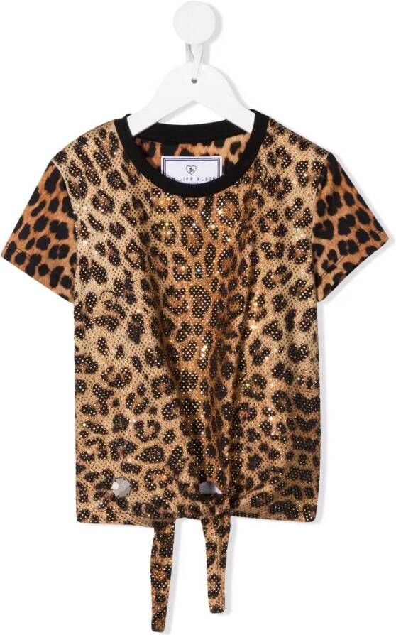 Philipp Plein Junior T-shirt met luipaardprint Bruin