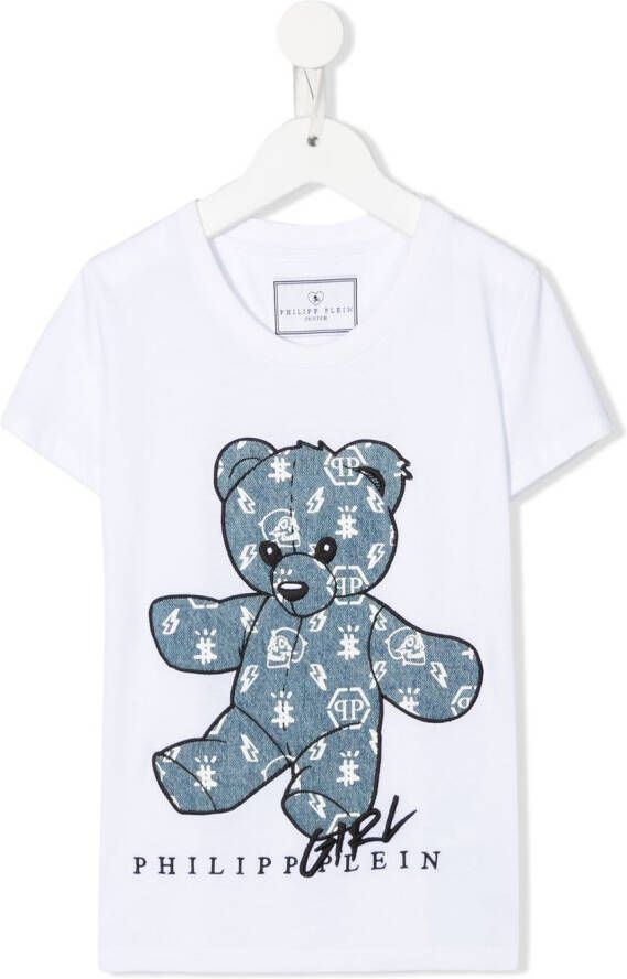 Philipp Plein Junior T-shirt met teddybeerprint Wit