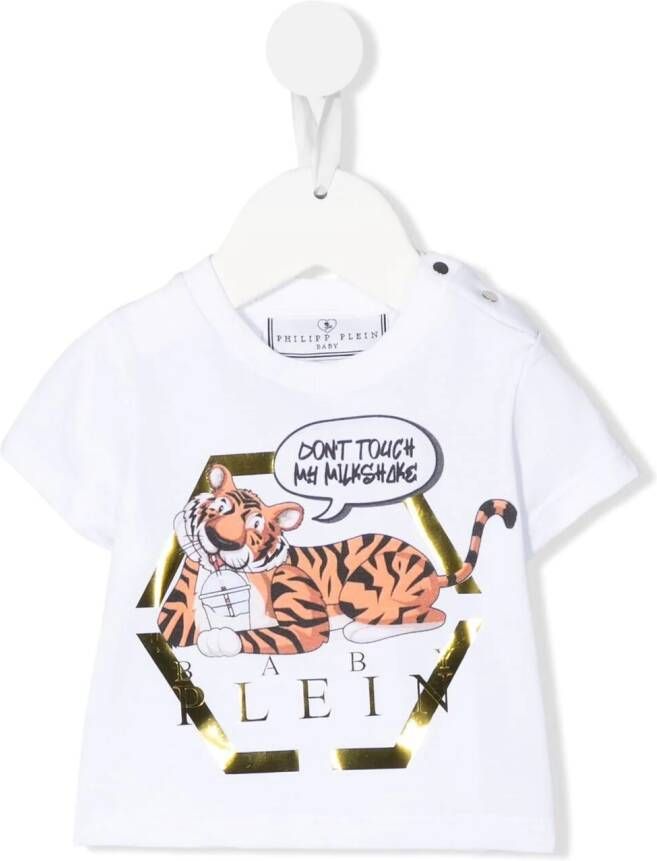 Philipp Plein Junior T-shirt met tijgerprint Wit