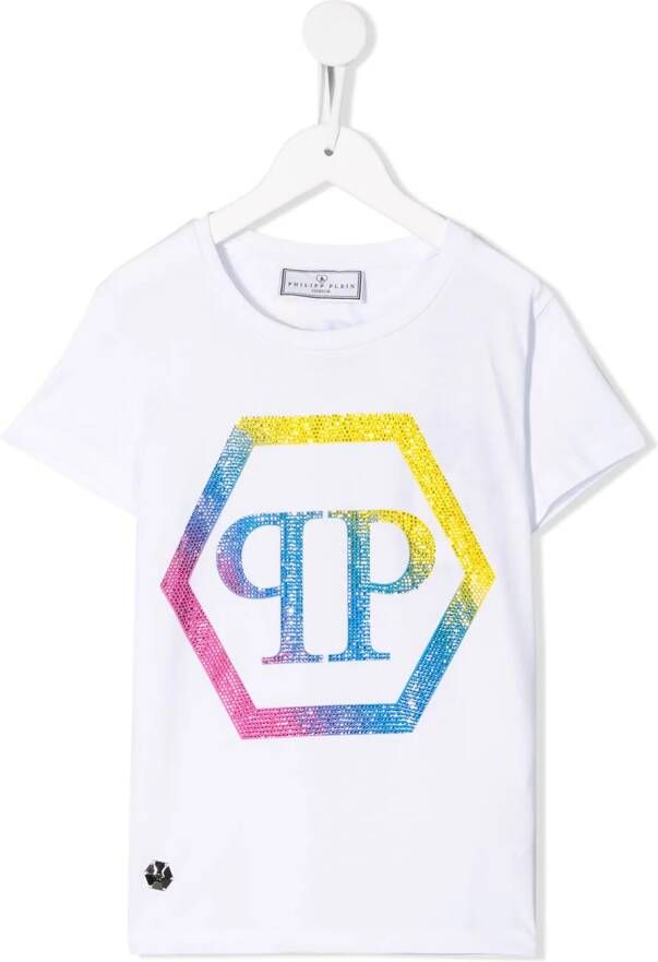 Philipp Plein Junior T-shirt verfraaid met kristallen Wit