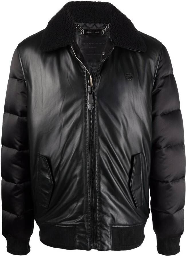 Philipp Plein Leren bomberjack Zwart