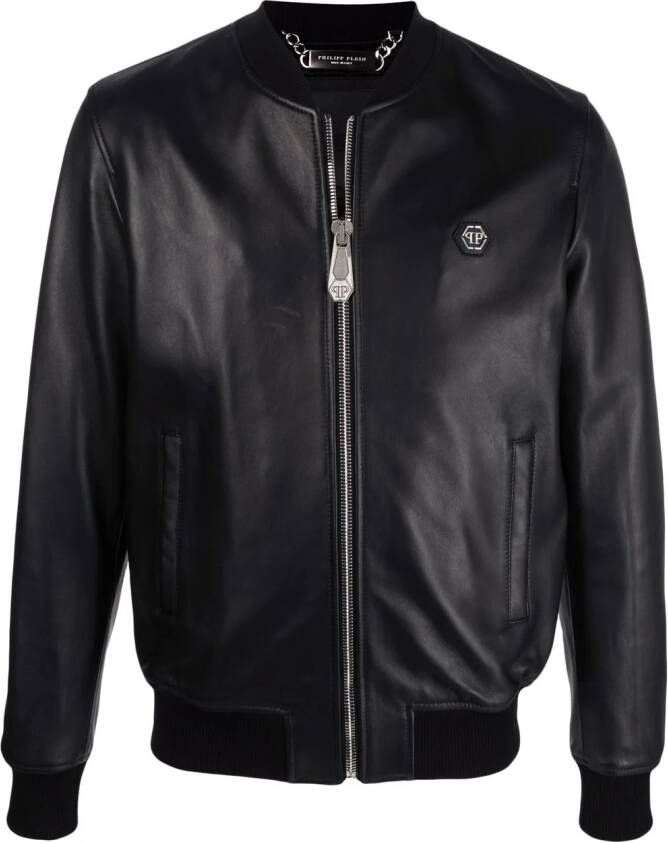 Philipp Plein Leren bomberjack Zwart