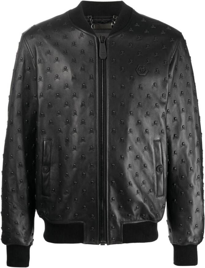 Philipp Plein Leren bomberjack Zwart