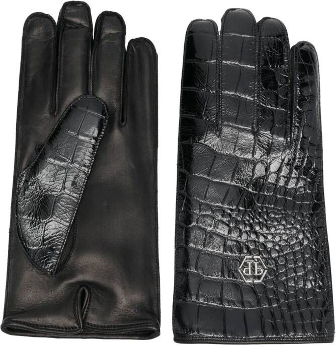 Philipp Plein Leren handschoenen Zwart