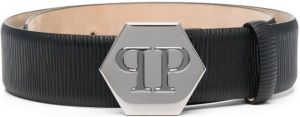Philipp Plein logo-buckle leather belt Zwart