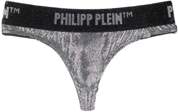 Philipp Plein String verfraaid met kristallen Zilver