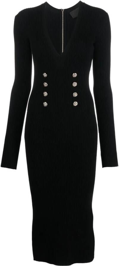 Philipp Plein Midi-jurk met knoopdetail Zwart