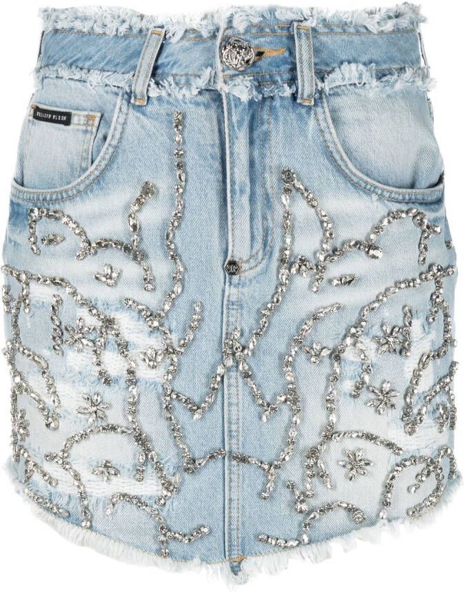 Philipp Plein Mini-rok verfraaid met kristallen Blauw
