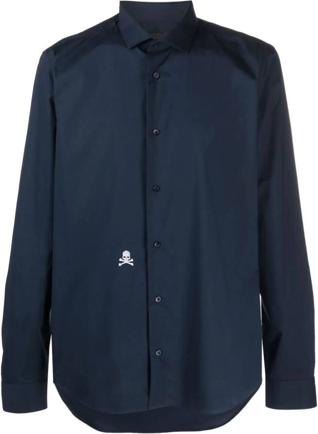Philipp Plein Overhemd met geborduurde doodskop Blauw