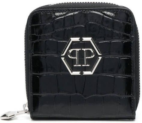 Philipp Plein Portemonnee met krokodillenleer-reliëf Zwart