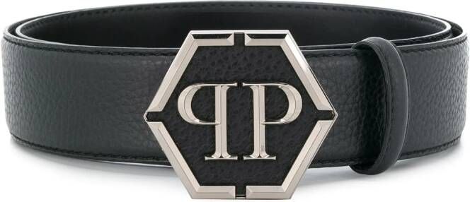 Philipp Plein riem met gesp en logo Zwart
