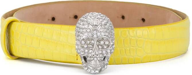 Philipp Plein Riem met logoplakkaat Geel