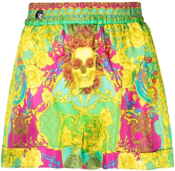 Philipp Plein Shorts met barokprint dames Viscose XXL Groen