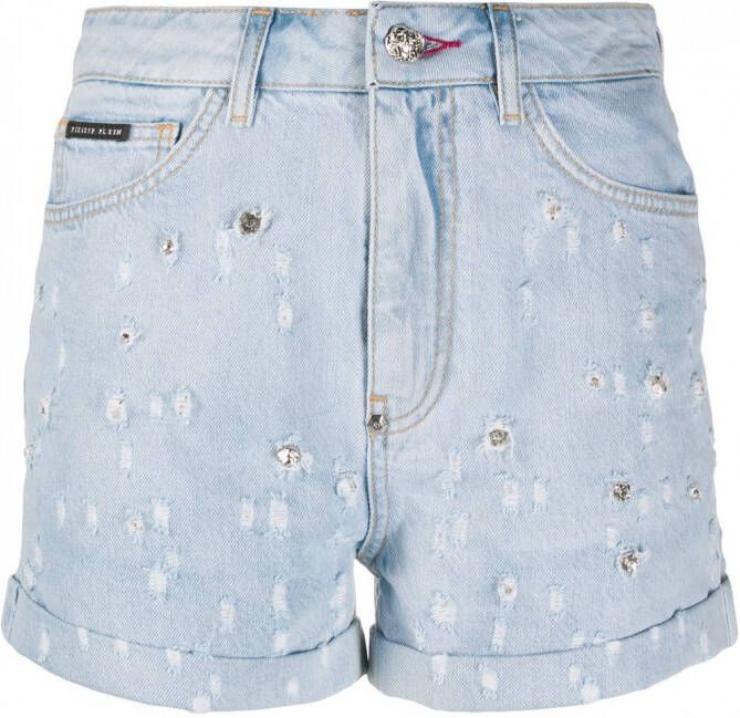Philipp Plein Shorts verfraaid met kristallen Blauw