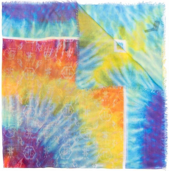 Philipp Plein Sjaal met tie-dye print Blauw