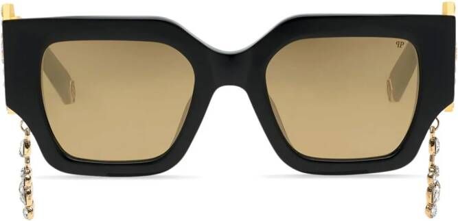 Philipp Plein Square Exclusive zonnebril met vierkant montuur Zwart