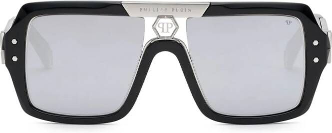 Philipp Plein Square zonnebril met logoprint Zwart