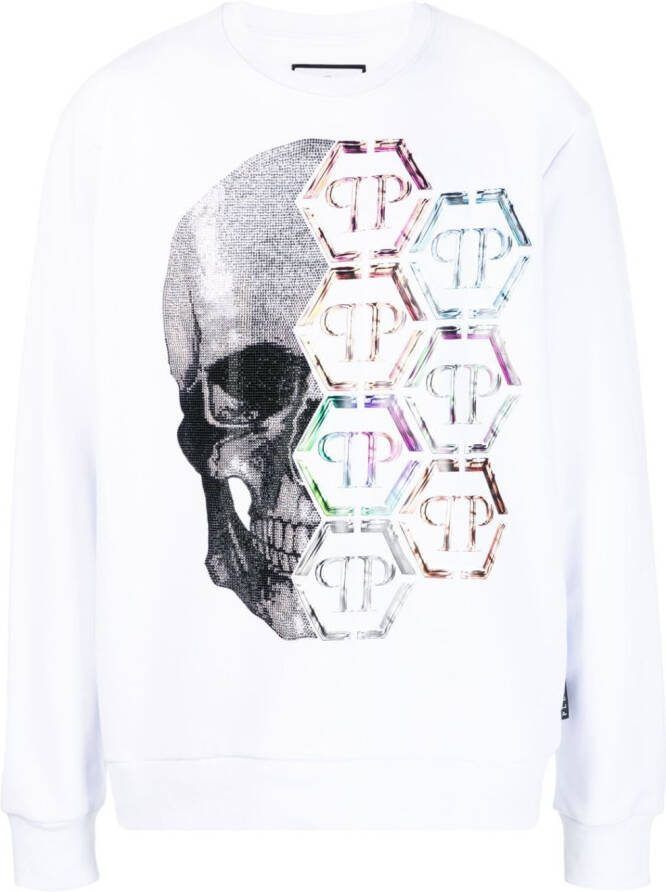 Philipp Plein Sweater met doodskopprint Wit