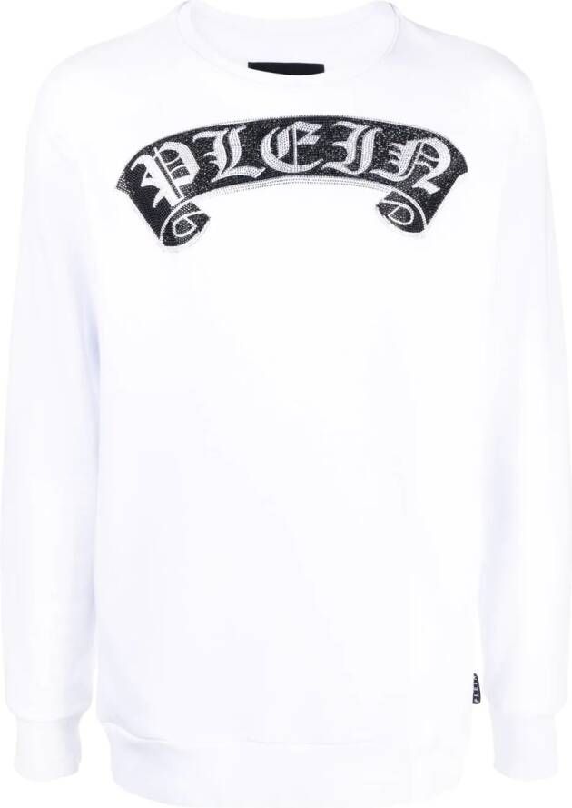 Philipp Plein Sweater met logo van kristallen Wit