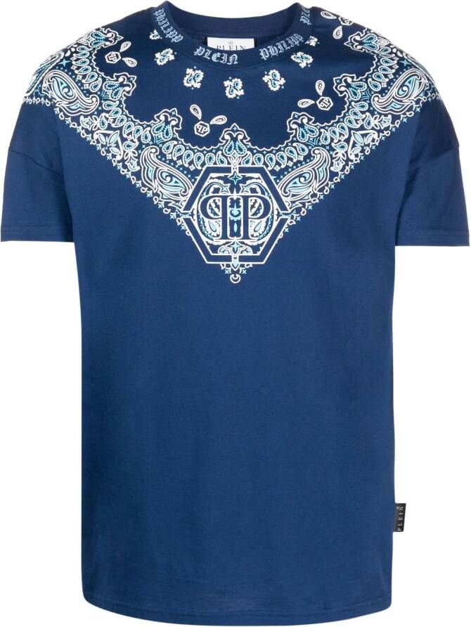 Philipp Plein T-shirt met bandanaprint Blauw