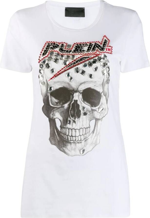 Philipp Plein T-shirt met doodskop print Wit