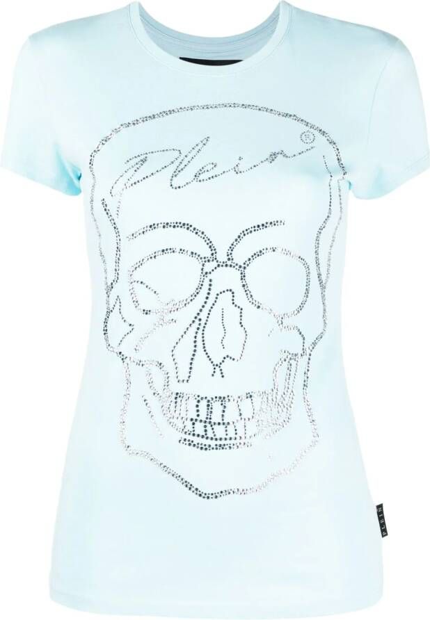 Philipp Plein T-shirt met doodskop van kristallen Blauw