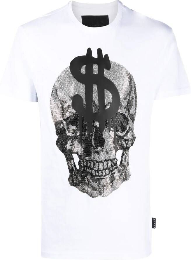 Philipp Plein T-shirt met doodskop van kristallen Wit