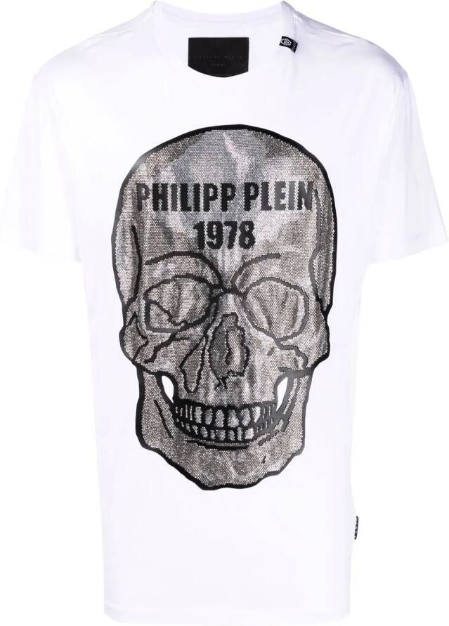 Philipp Plein T-shirt met doodskop van kristallen Wit