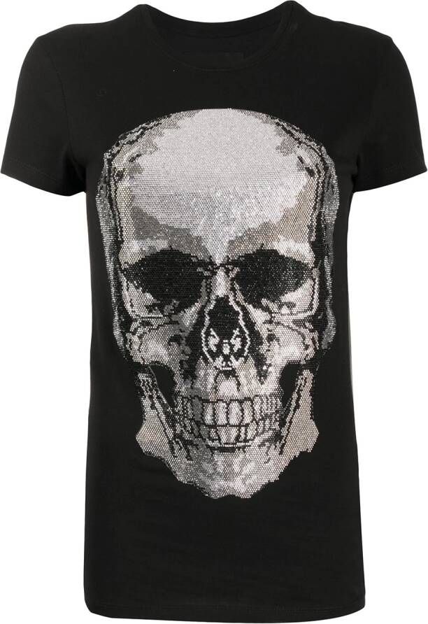 Philipp Plein T-shirt met doodskop van stras Zwart