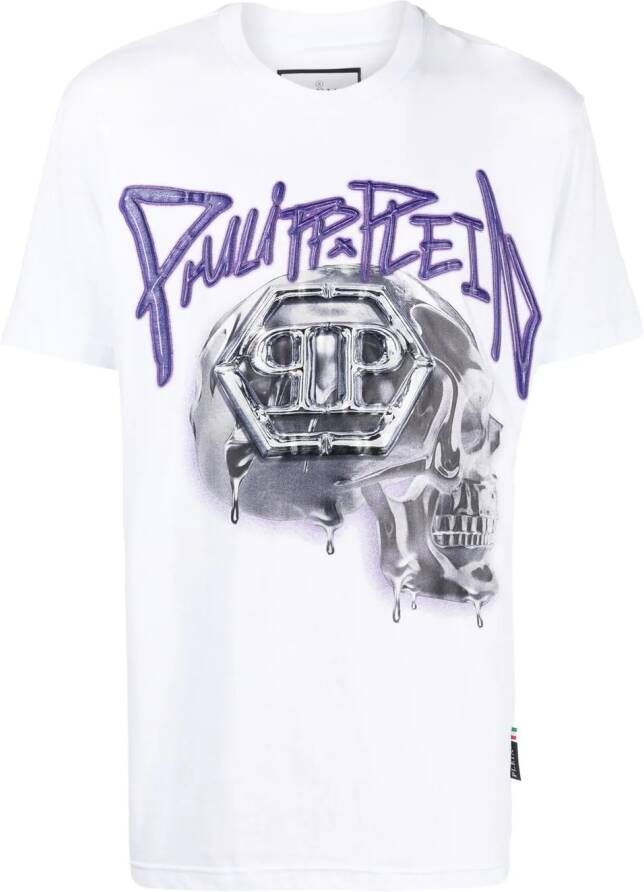 Philipp Plein T-shirt met doodskopprint Wit