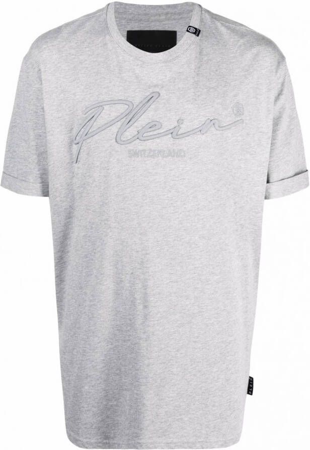 Philipp Plein T shirt met geborduurd logo heren Spandex Elastane katoen XXXXL Grijs