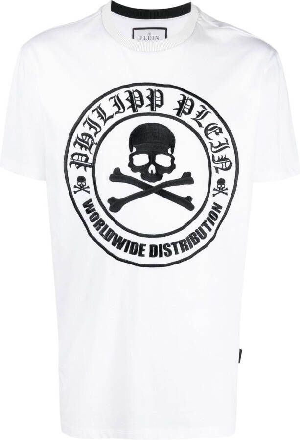 Philipp Plein T-shirt met geborduurde doodskop Wit