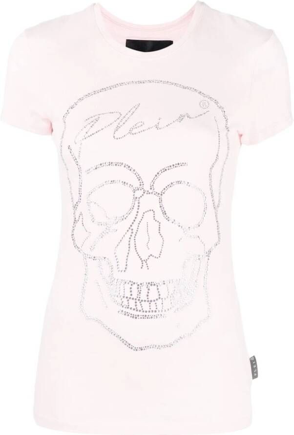 Philipp Plein T-shirt met kristallen doodskop Roze