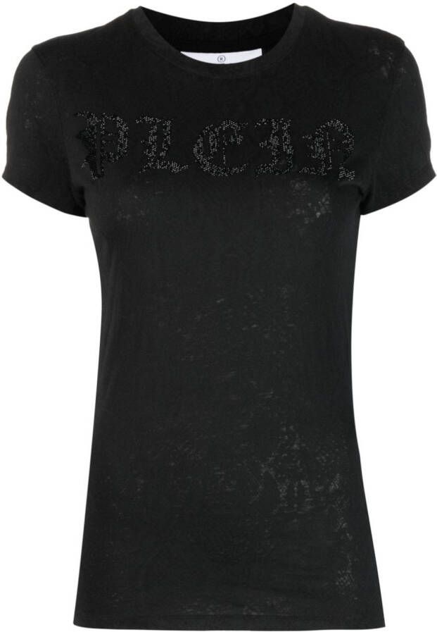 Philipp Plein T-shirt met logo van stras Zwart