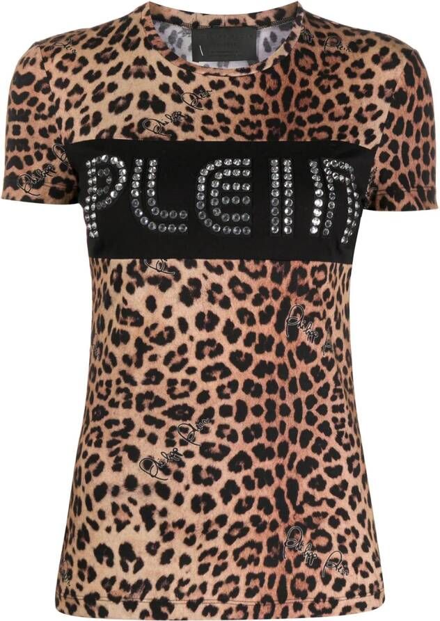 Philipp Plein T shirt met luipaardprint dames katoen Polyester Glas XS Bruin